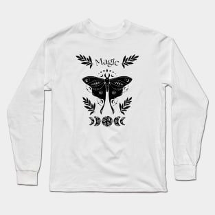 Magic black and white night moth lunar cycle Long Sleeve T-Shirt